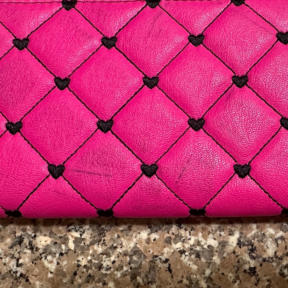 Betsey Johnson Pink Quilted Wallet with Black Accents (w/flaws) - Picture 3 of 8